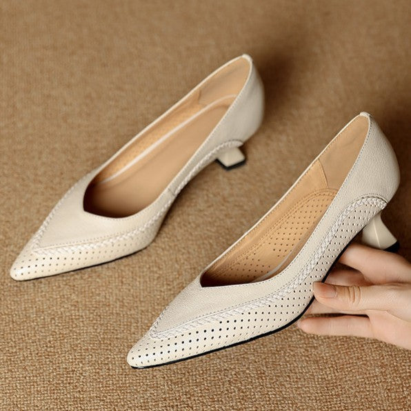 Odette woven kitten heels, front view in Ivory Cream