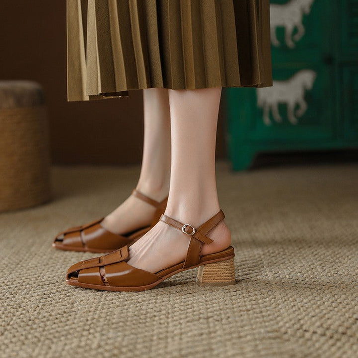Ivory Cream cutout leather heel, side view of 2-inch heel