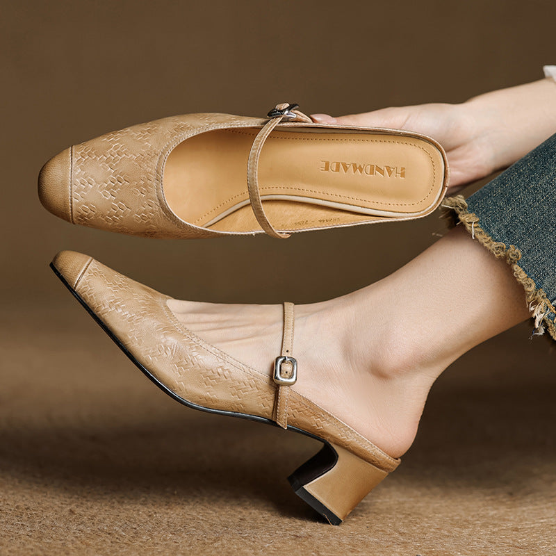 Cecilia strap leather heeled mules, all three colors