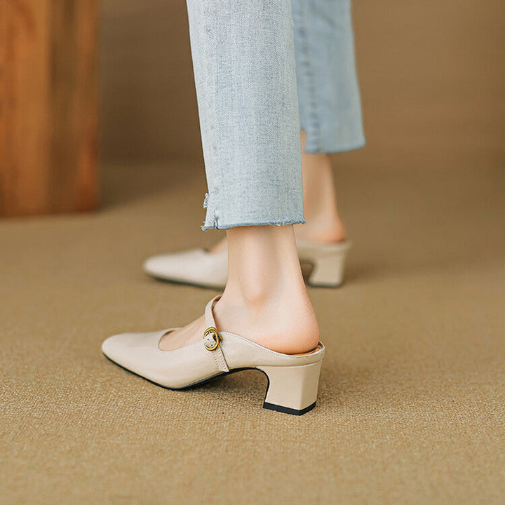 Felicity | Strap Leather Heeled Mules