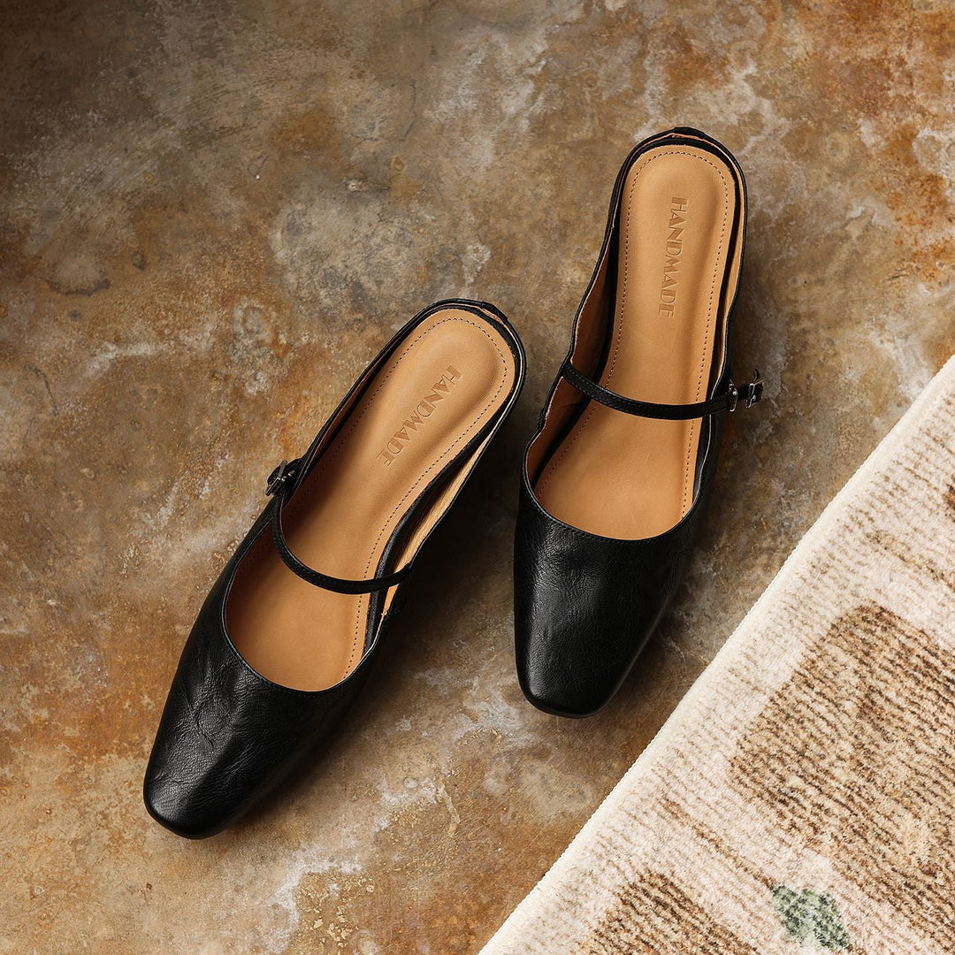 Camille | Square-Toe Leather Heeled Mules
