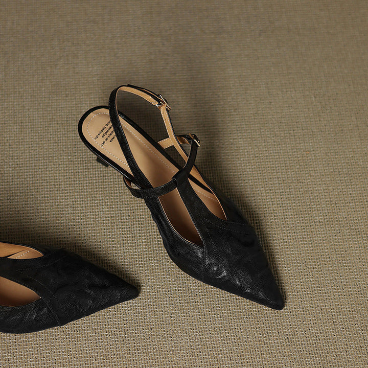 Estelle heels, detail of adjustable T-bar strap