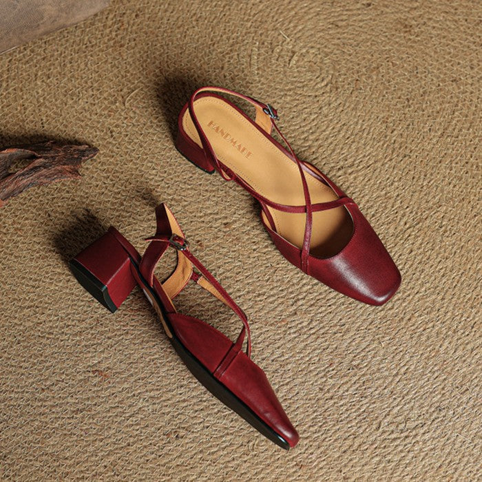 Adelaide | Square-Toe Leather Slingback Heels