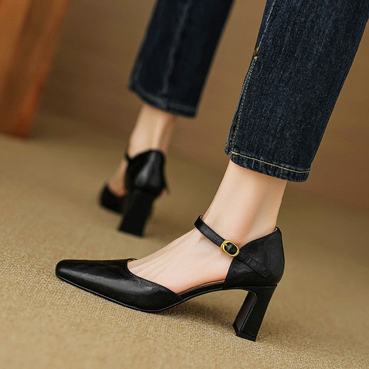 Charlene | Square-Toe Leather d'Orsay Heels