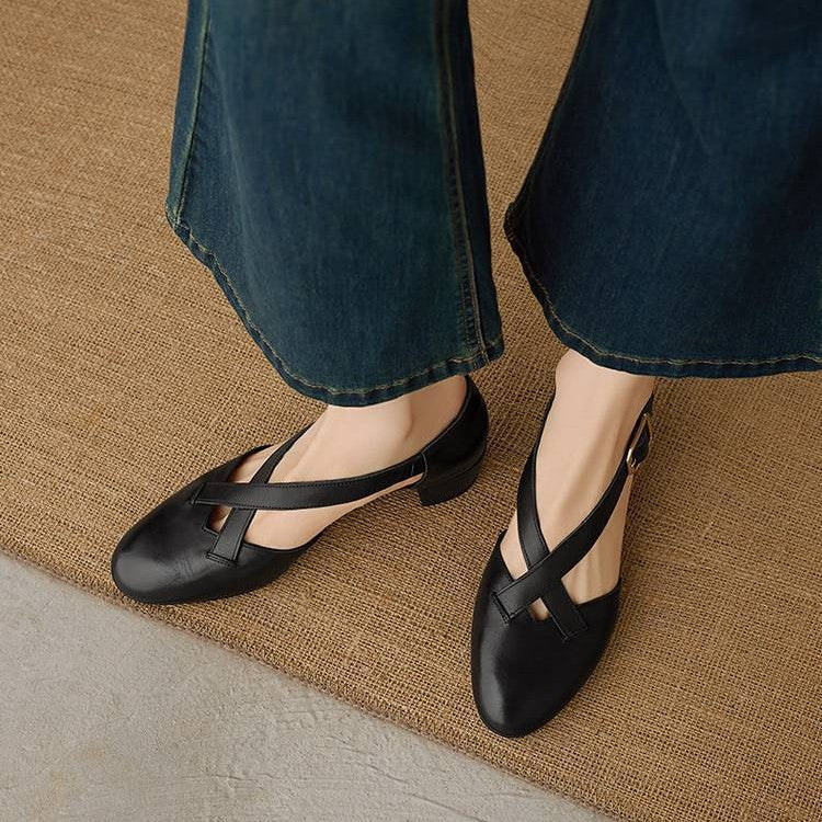 Carol | Cross-Strap Leather Block Heels