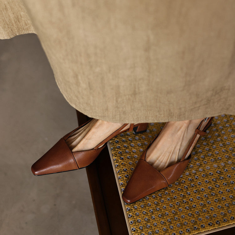 Slingback strap detail on a leather pump