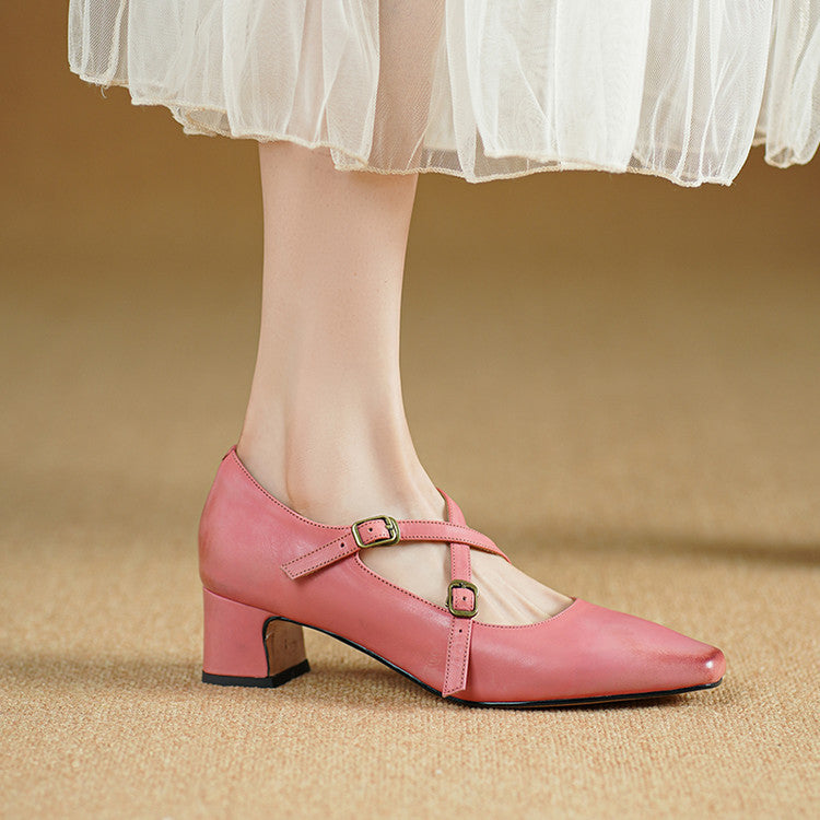 Deborah heels, front view in Rose Pink