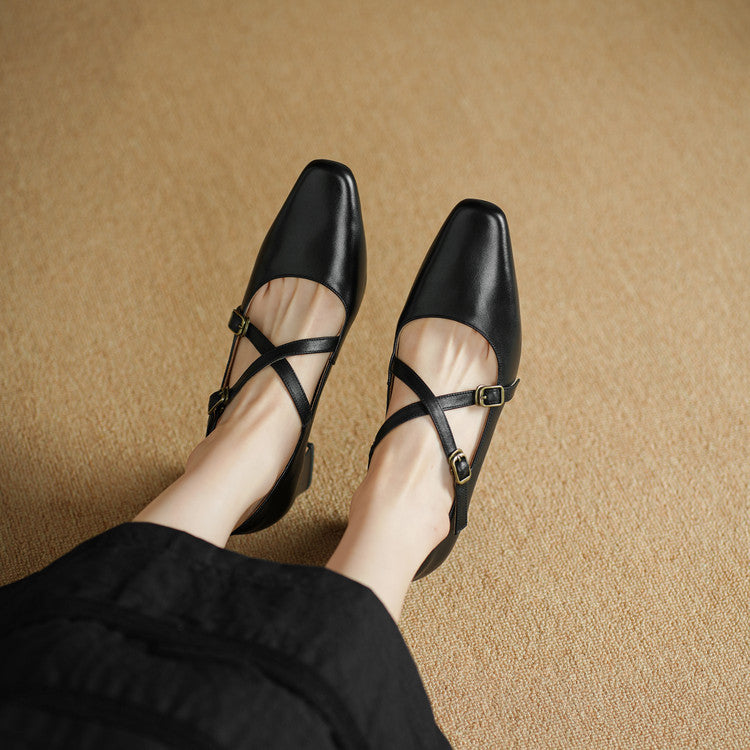 Deborah | Cross-Strap Leather Mary-Jane Heels