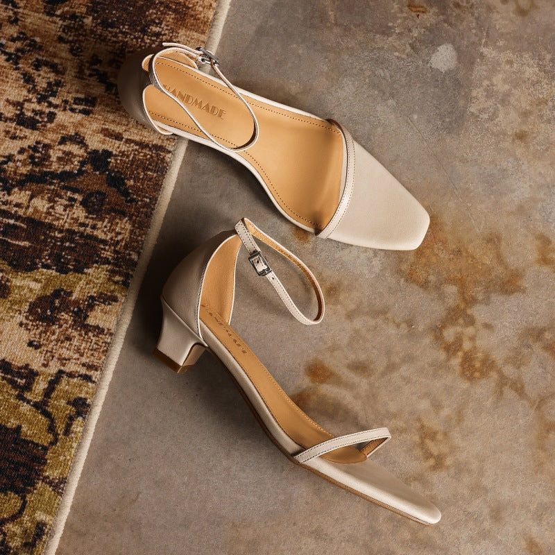 Sole and heel detail of Loraine leather ankle-strap sandal heels