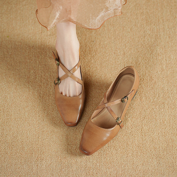 Deborah heels, close-up of crossed buckle straps