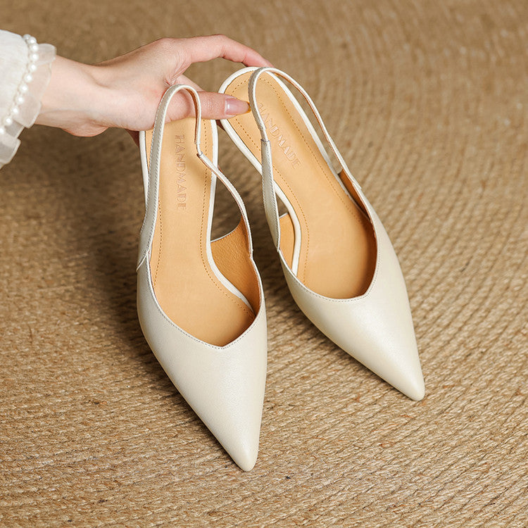 Lucinda | Pointed Leather Slingback Heels