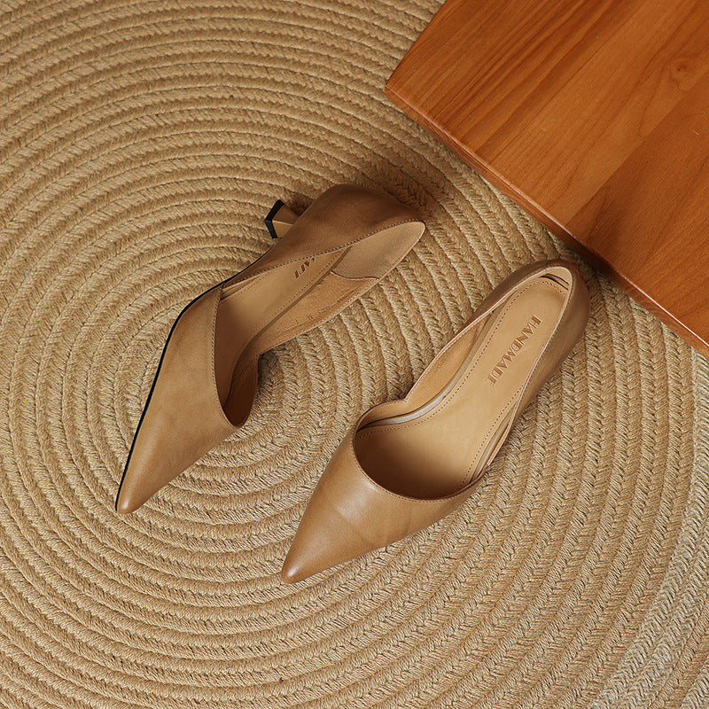 Vivian | Pointed Leather Kitten Heels
