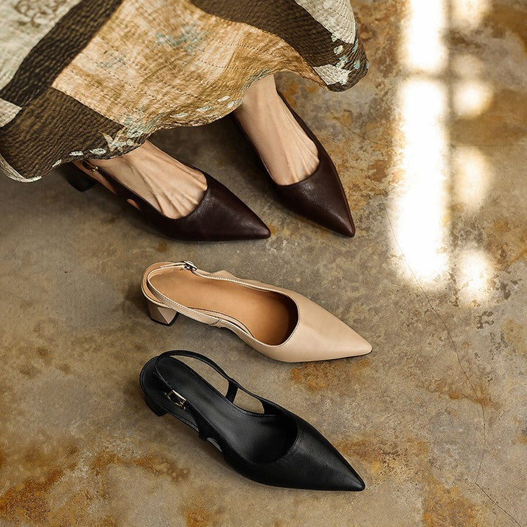 Close-up of heel on Arlene leather slingbacks