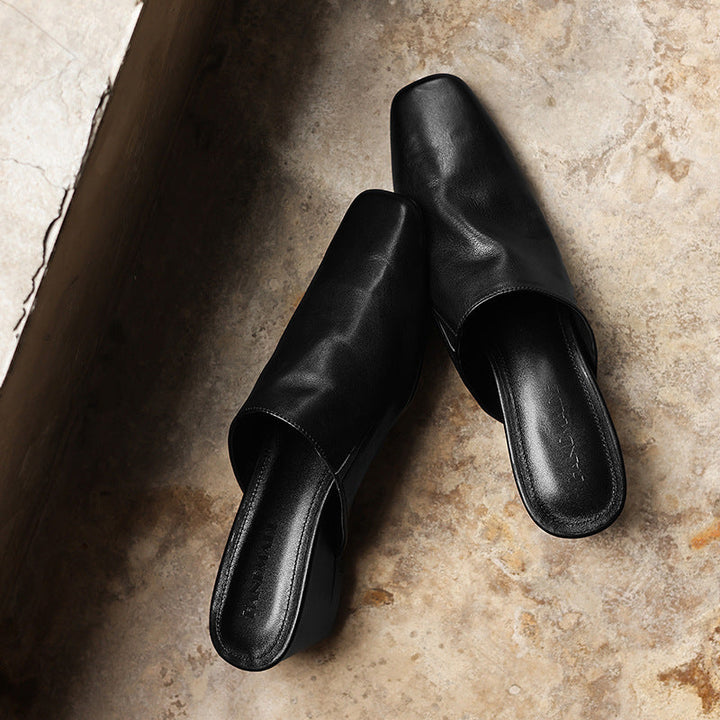 Genevieve | Square-Toe Leather Wedge Mules