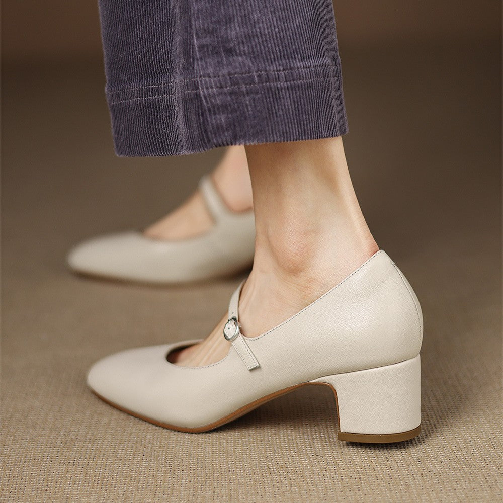 Theodora | Strap Leather Block Heels