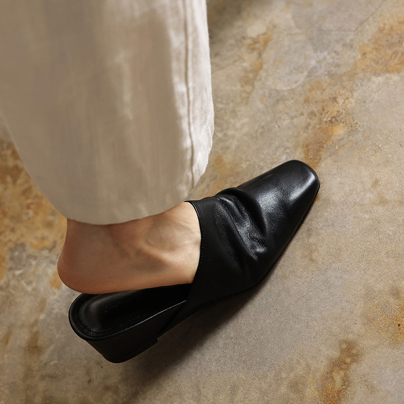 Genevieve | Square-Toe Leather Wedge Mules