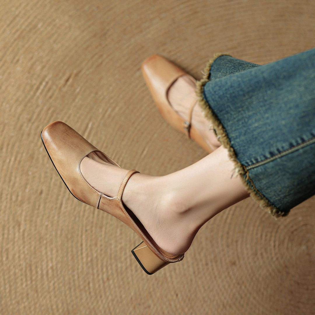 Florence | Square-Toe Leather Block Mules
