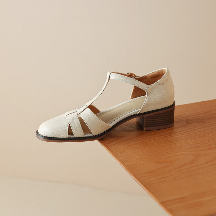 Geraldine | Cutwork Leather T-Bar Heels