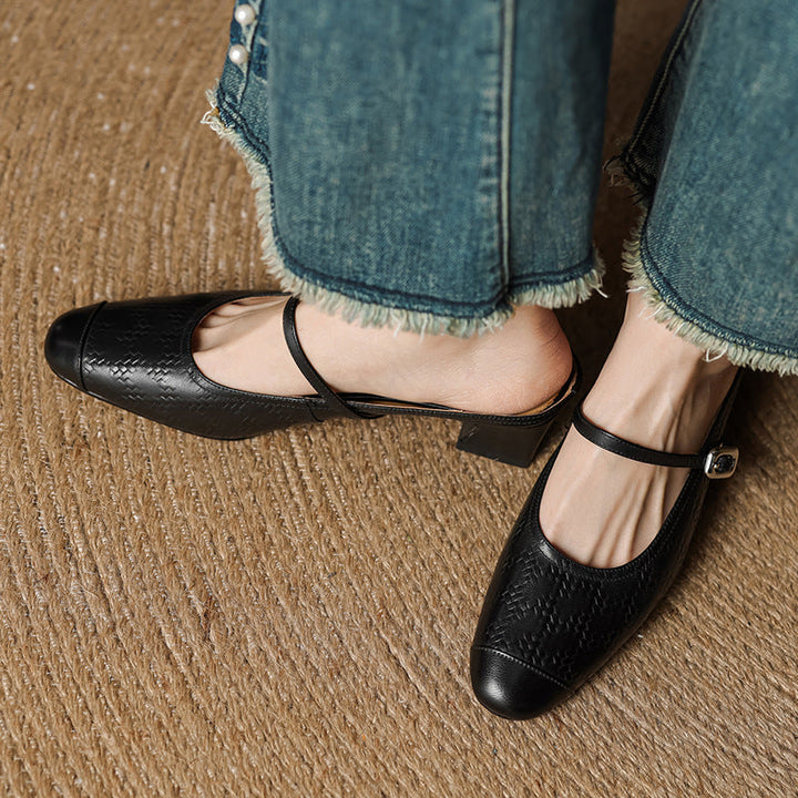 Cecilia | Strap Leather Heeled Mules