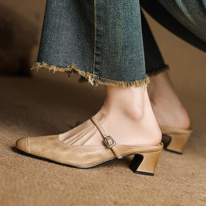 Cecilia | Strap Leather Heeled Mules