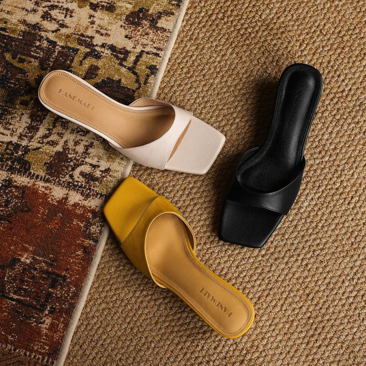 Bernadette | Square-Toe Leather Wedge Mules
