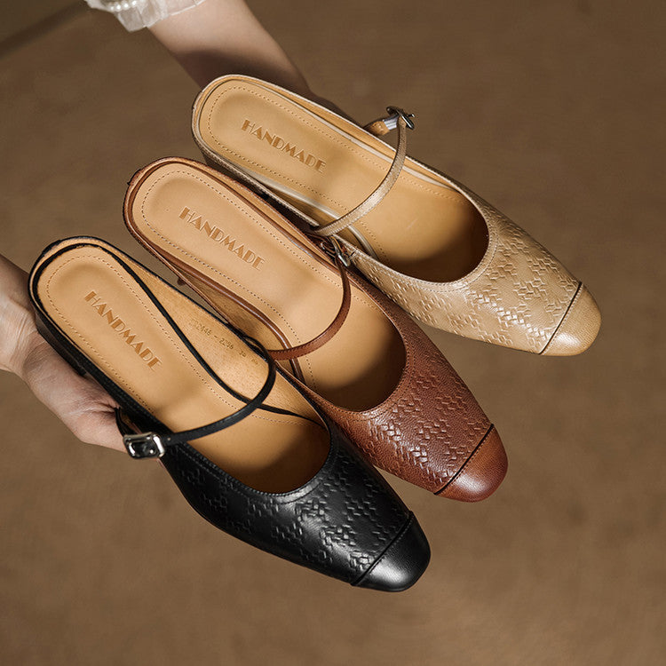 Cecilia | Strap Leather Heeled Mules