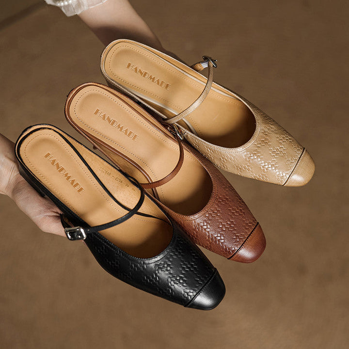 Cecilia | Strap Leather Heeled Mules