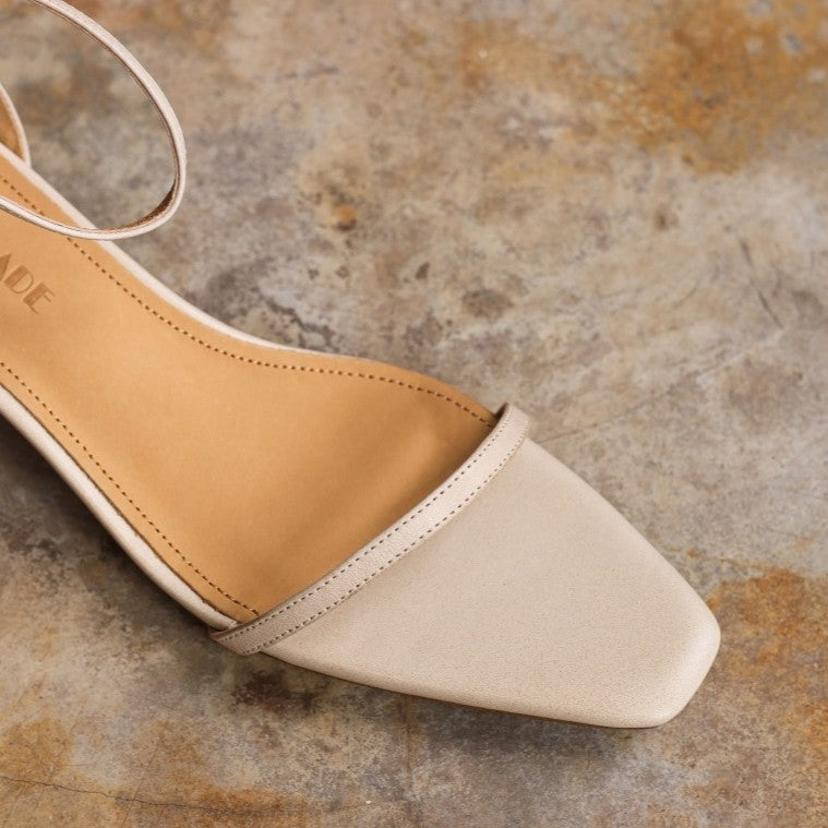 Loraine | Square-Toe Leather Ankle-Strap Sandal Heels