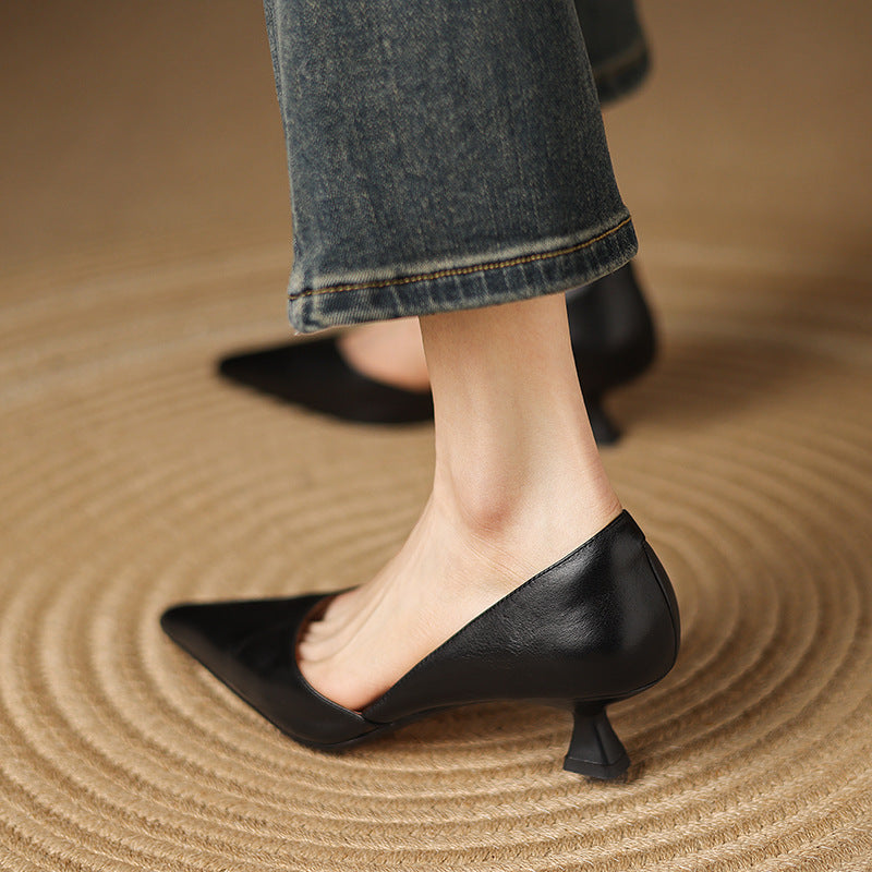Vivian | Pointed Leather Kitten Heels