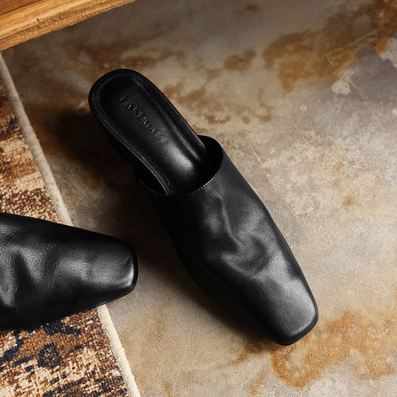 Genevieve | Square-Toe Leather Wedge Mules