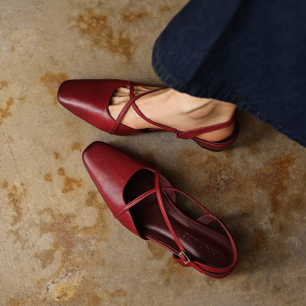 Rosemary cross-strap leather slingback, three-quarter view