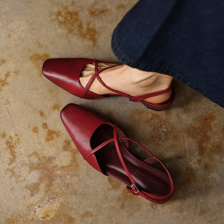 Rosemary cross-strap leather slingback, three-quarter view