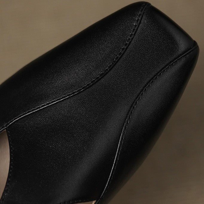 Lydia | Square-Toe Leather Heeled Mules