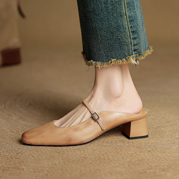 Florence | Square-Toe Leather Block Mules