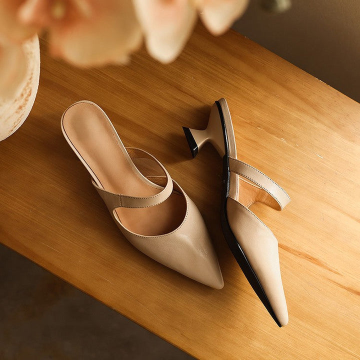 Onyx Black Sabine mules styled with a slip dress