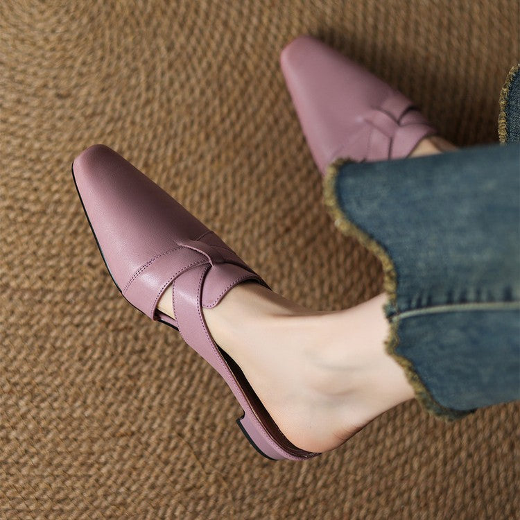 Ivory Cream leather heeled mule, side view of low heel
