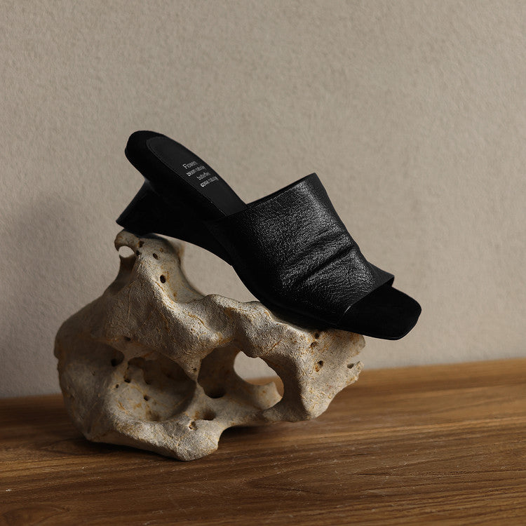 Sylvia | Wide-Strap Leather Heeled Sandal Mules