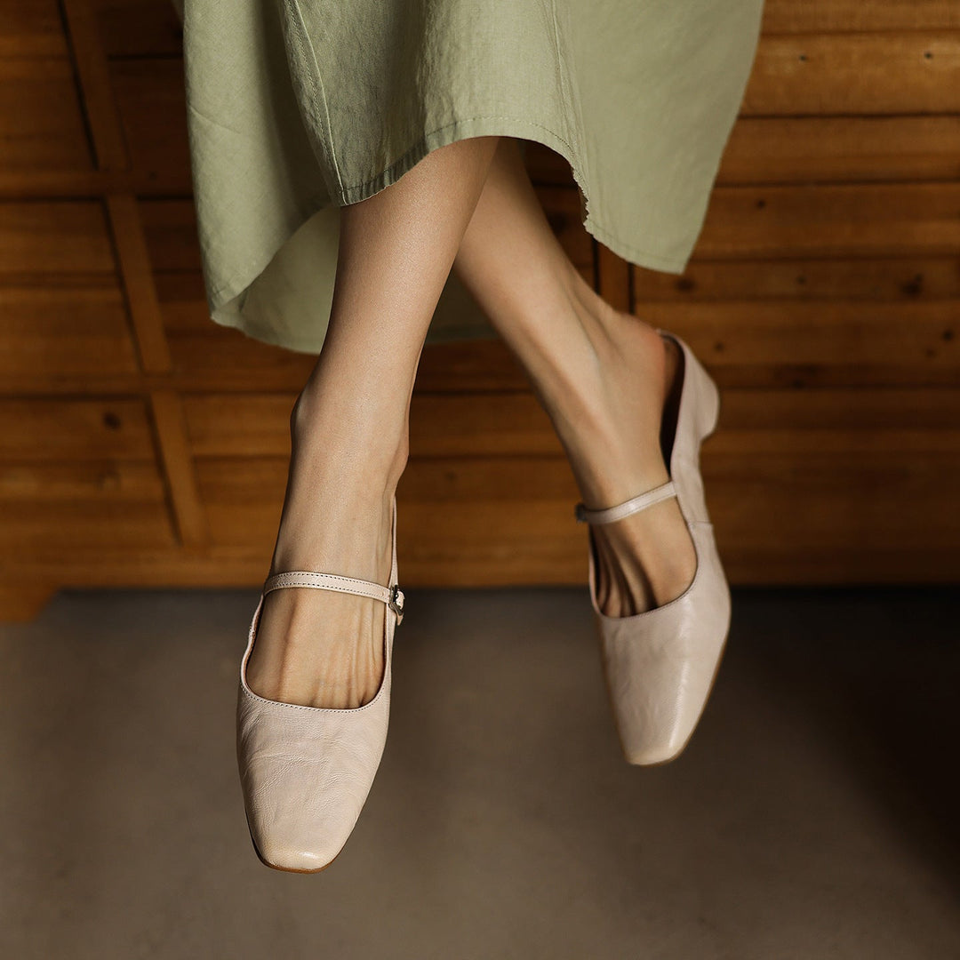 Camille | Square-Toe Leather Heeled Mules