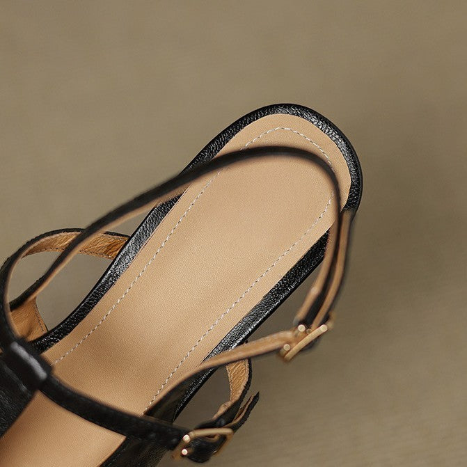 Estelle | Pointed Leather T-Bar Slingback Heels