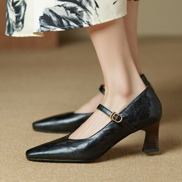 Patrice | Leather Mary-Jane Block Pumps