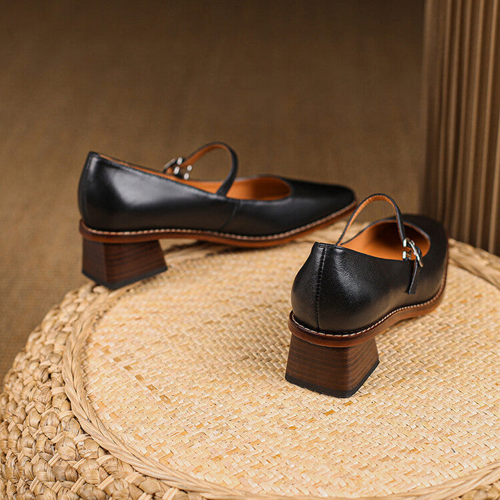 Antoinette | Square-Toe Leather Mary-Jane Heels