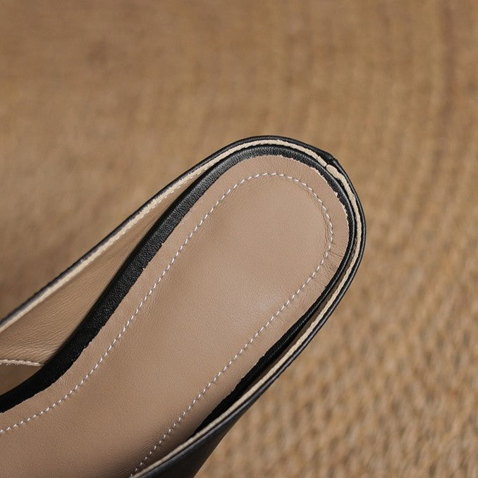 Carmen | Cross-Strap Leather Heeled Mules