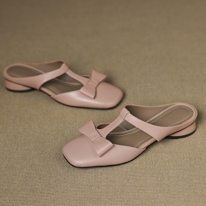 Penelope mules, detail of T-bar strap