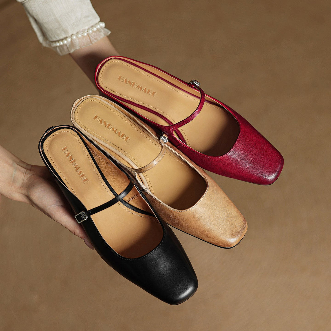 Florence | Square-Toe Leather Block Mules