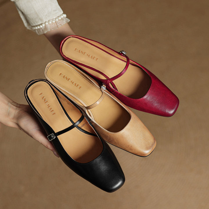 Florence | Square-Toe Leather Block Mules
