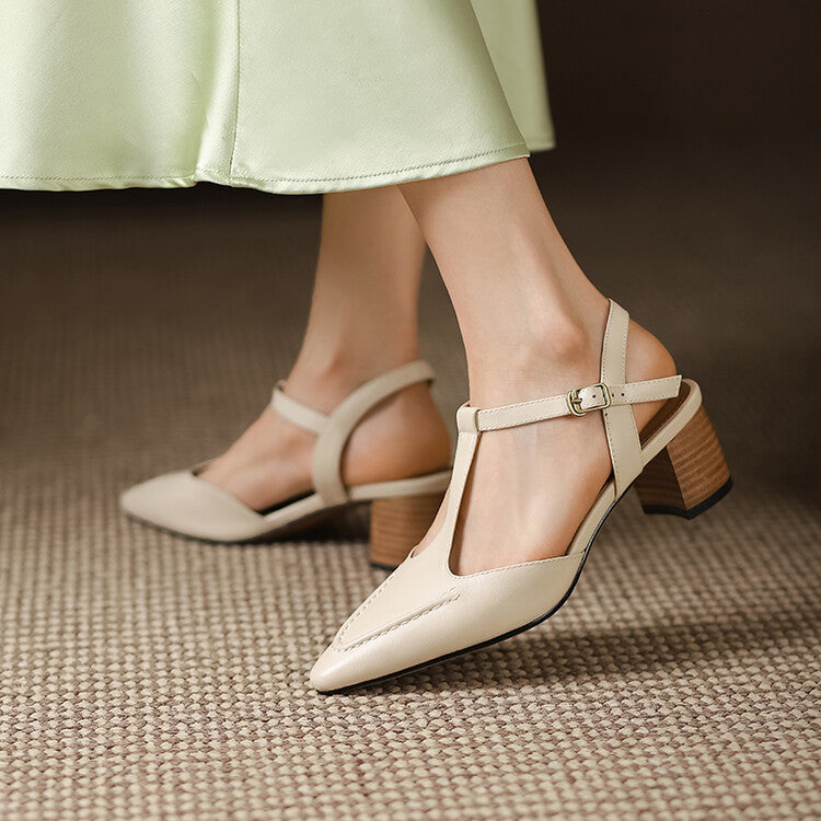 Paulette T-strap heels worn with tailored trousers