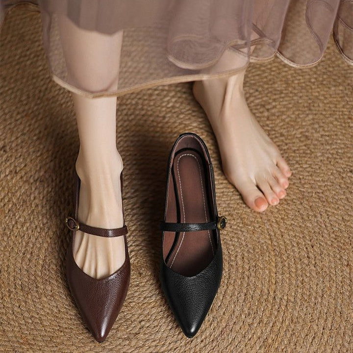 Rosalie | Pointed Leather Mary-Jane Kitten Heels
