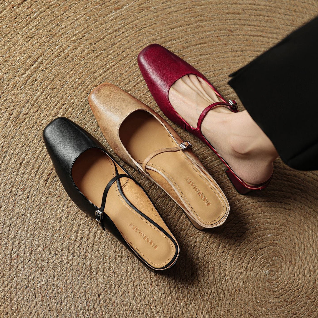 Florence | Square-Toe Leather Block Mules