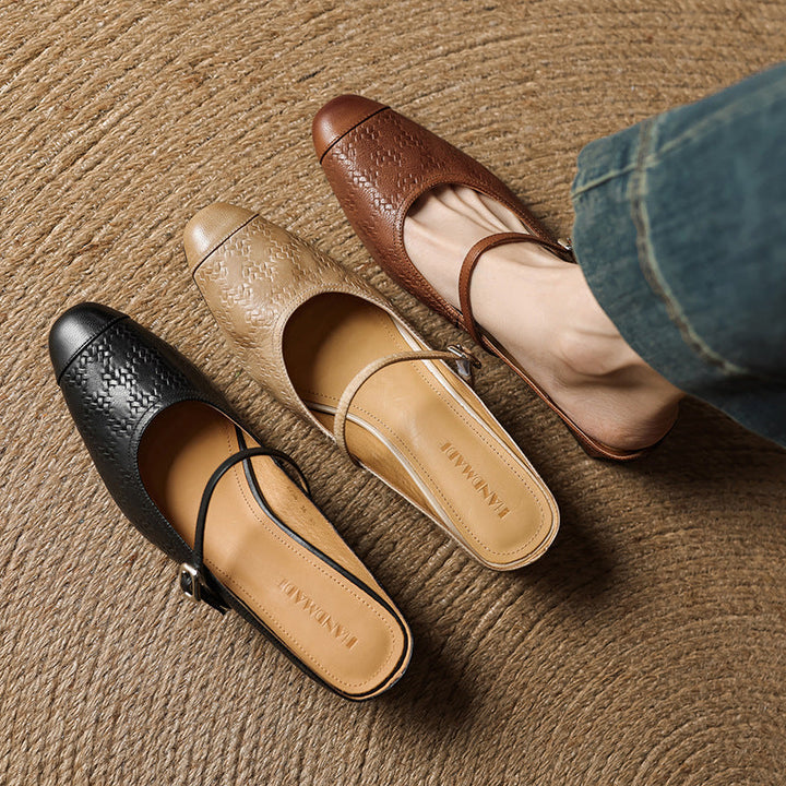 Soft Sand Cecilia mules styled with a midi dress