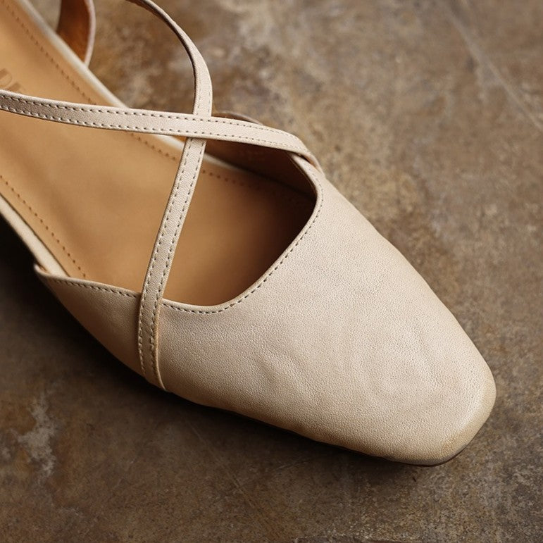 Rosemary | Cross-Strap Leather Slingback Heels